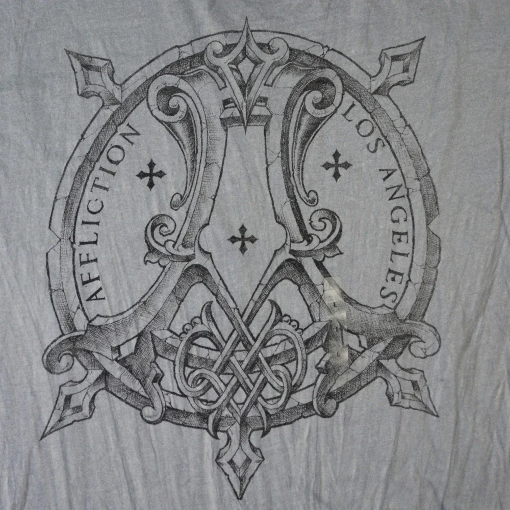 Affliction Eros SS Tee Mens Large Blue Distressed Wing Graphic T-Shirt A2242 NEW - Picture 2 of 10